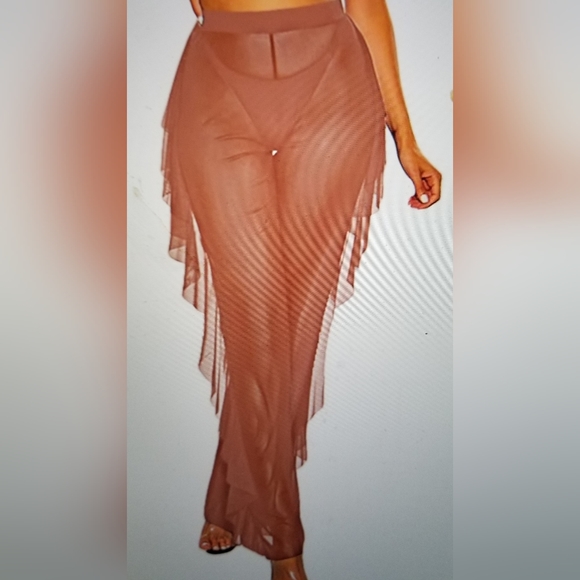 NWT SHEER MESH RUFFLE SWIMSUIT BIKINI BOTTOM COVER UP - Picture 7 of 14